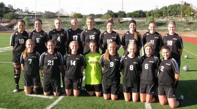 The girls soccer team on the grass field
